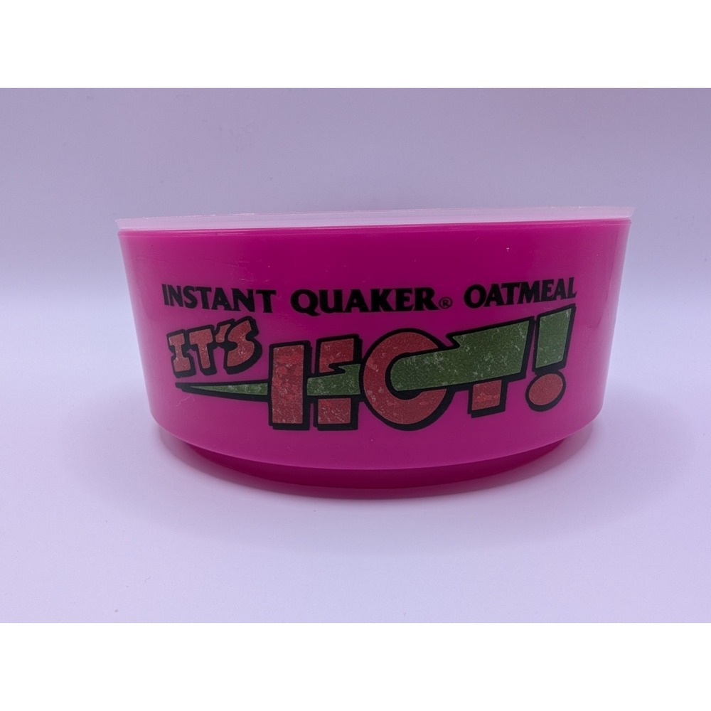 Vintage Instant Quaker Oatmeal It's HOT Pink Plastic Color Bowl 1992 With Lid - Picture 5 of 8